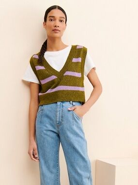 Free People Purple and Green Striped Knit Vest | Size Small